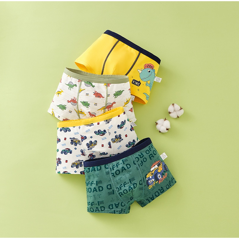 Quần lót bé trai 2-16 tuổi Cotton 4 dải có thể mặc 10-55 kg / Boys' underwear of 2-16 years old can wear 10-55kg bacteriostatic boxer shorts in 4 pieces of pure cotton /男童纯棉抑菌内裤四条装