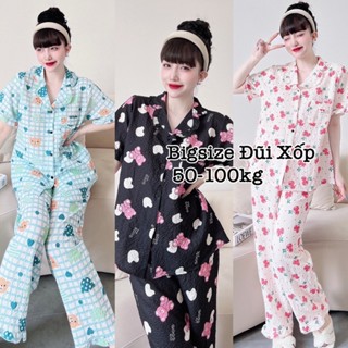 Đồ Bộ Bigsize Nữ - Lụa Đũi Xốp  Bigsize Dài Tay Ngắn Bèo  Cao Cấp Xinh Đẹp Dễ Thương Giá Rẻ Đủ size 50-100kg