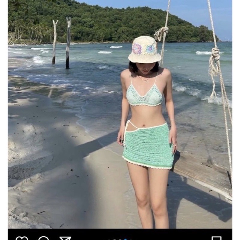 SET BIKINI MÓC LEN XANH ĐẬM NHẠT XẺ EO, DÂY CỘT NGAY EO (sẵn S M L)