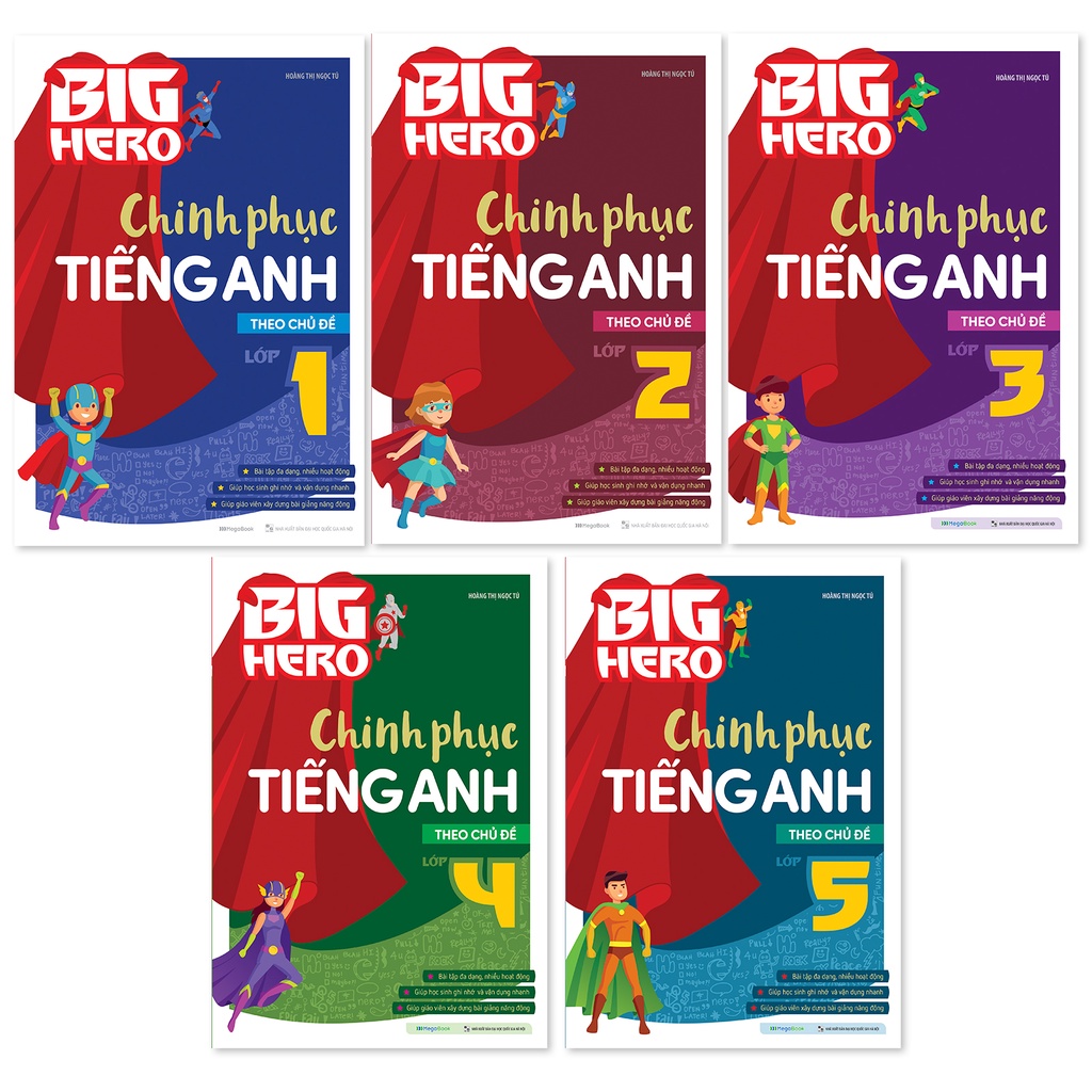 Sách Combo Big Hero Chinh phục Tiếng Anh theo chủ đề Lớp 1-2-3-4-5 (5 Cuốn)