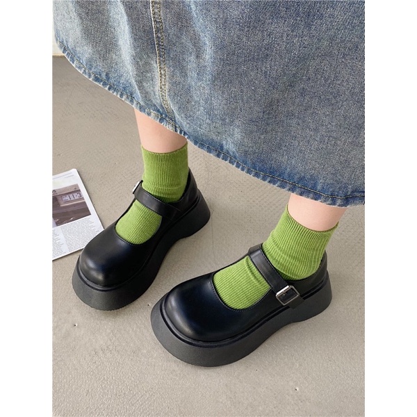 Giày búp bê có quai vintage Mary Jane đế bánh mì cao 4cm ulzzang Hàn Quốc Yannie Lolita