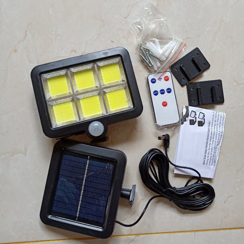 Đèn 6 mắt đèn chiếu sáng năng lượng mặt trời 120 led 💥Đèn led cảm biến chuyển động, pin tách rời - Bảo Hành 12 Tháng