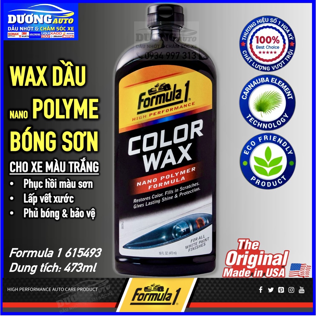 Dầu Bóng Sơn Nano Đậm Đặc Cho Xe Màu Trắng FORMULA 1 615493 473ml - Nhập Khẩu Chính Hãng Xuất Xứ Mỹ, FORMULA 1 COLOR WAX