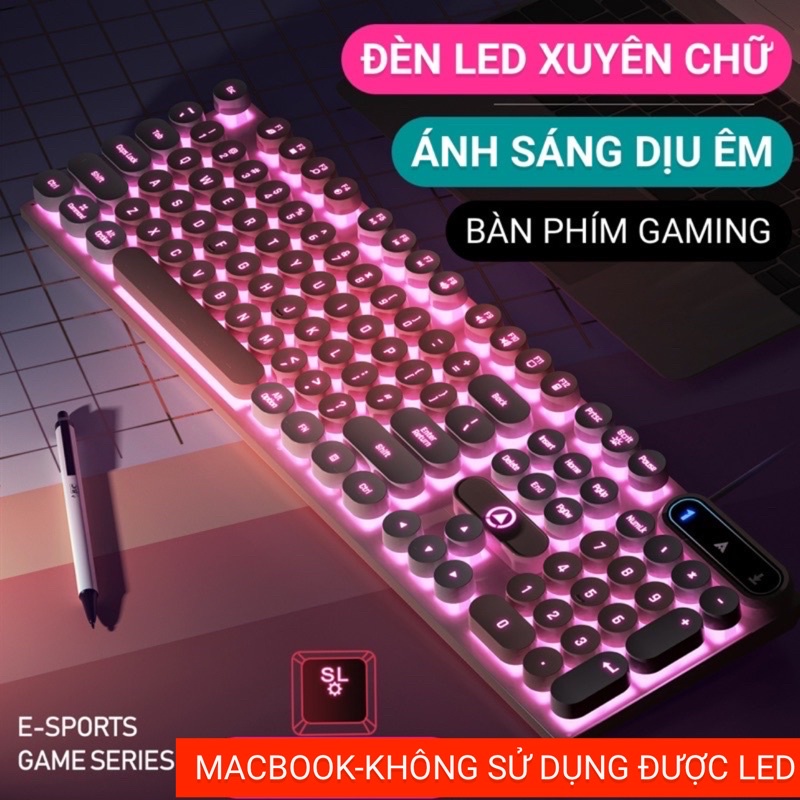 Combo Bàn Phím Chuột Máy Tính Laptop Có Dây Giả Cơ YINOAO K600-G5 LED Xuyên Chữ Nhiều Màu Sắc Trắng Xanh Hồng Tím
