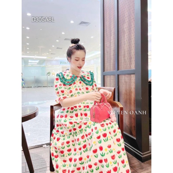 Váy Babydoll Dáng Dài Họa Tiết Đầm Thô Hoa Tay Phồng Cổ Bèo 2 Lớp Form Xuông Bầu Bì Bon Chen