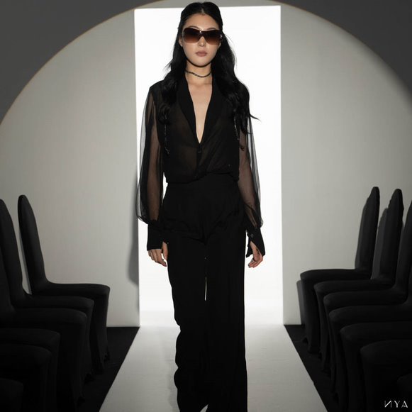 Áo Sơmi Cổ V Xẻ Sâu Tay Bồng Nhẹ Măng Set 7p CHOCOLATIA TOP | NYA STUDIO