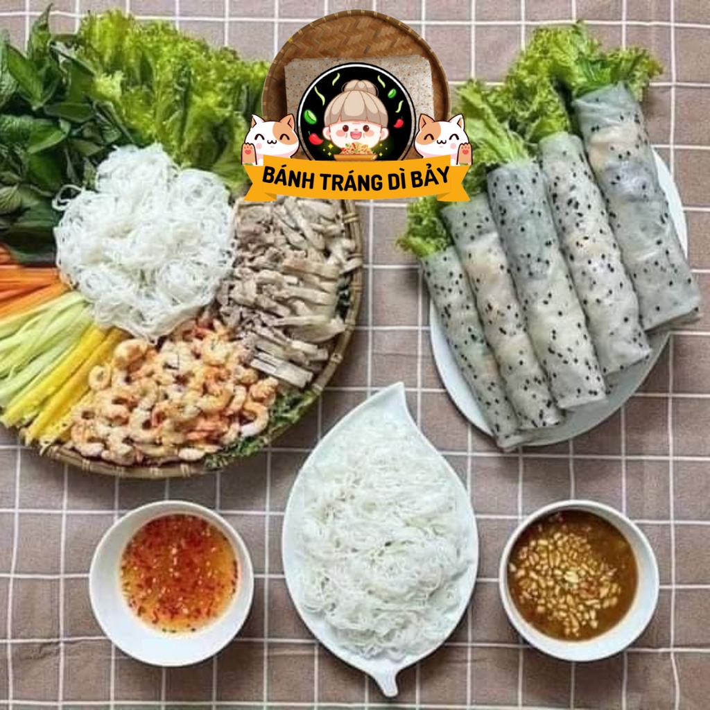Bánh tráng nhúng nước loại 1 Dì Bảy bánh tráng nhúng mè đen cuốn dẻo thơm nhiều mè D07