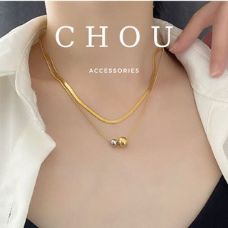 Dây chuyền titan, vòng cổ titan 2 lớp phối bi đôi | chou accessories |