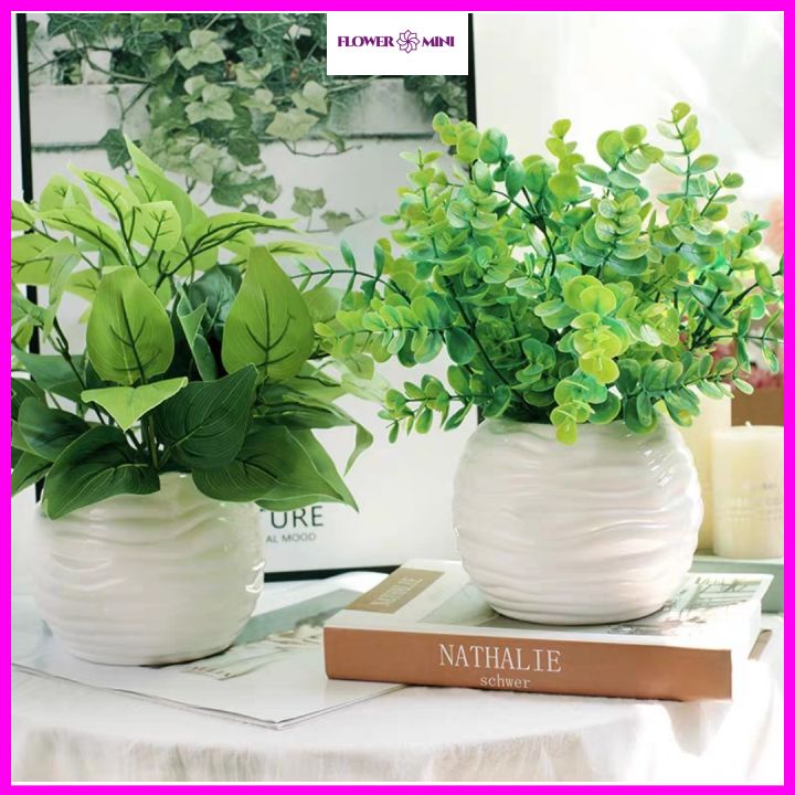 Chậu cây giả mini trang trí bàn làm việc, bàn học, kệ tủ xanh mát, đồ decor phòng đẹp Flowermini CG-02