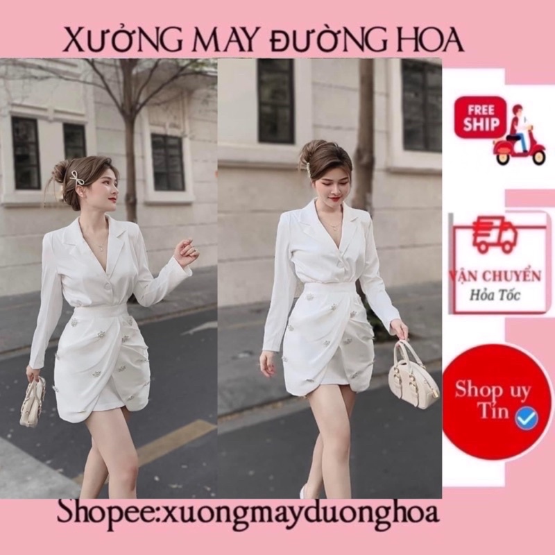 Sét áo sơ mi mix chân váy tacta đính đá (kèm ảnh thật)