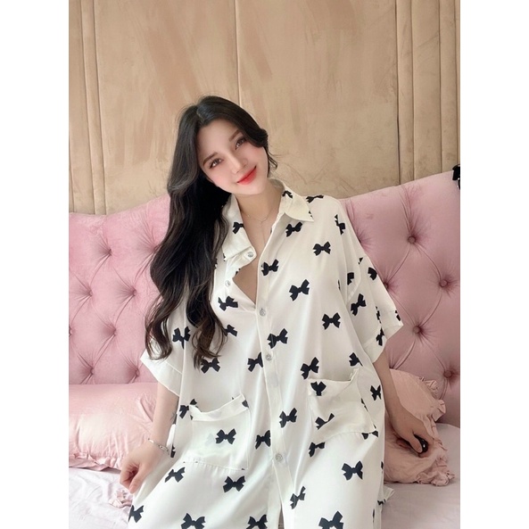 ♥️Hàng QC♥️Váy ngủ lụa sơmi tay lỡ đuôi tôm_Thanhhien997_lụa satin cao cấp 918.