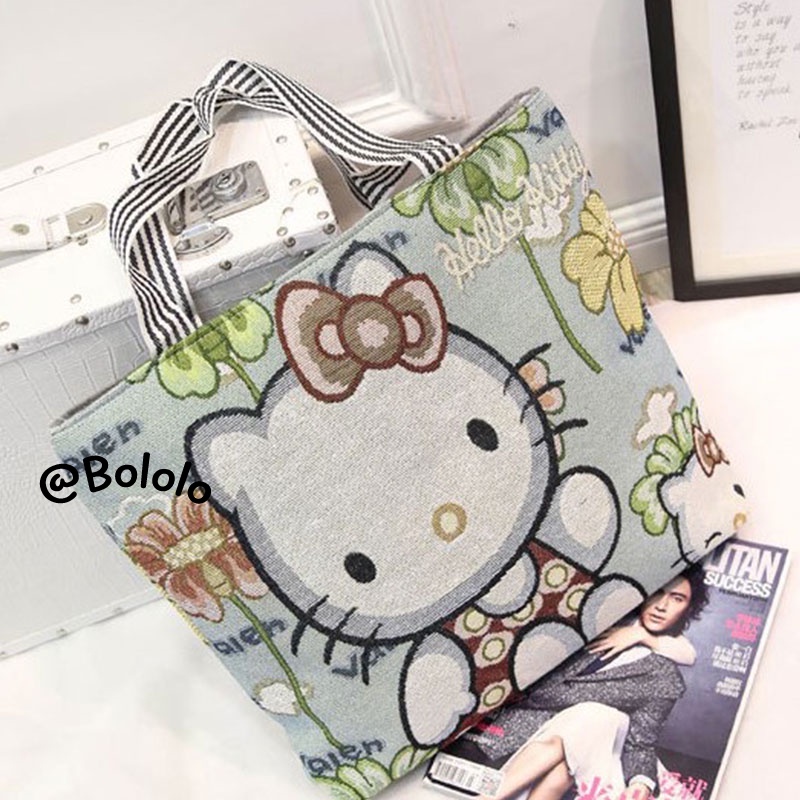Bololo Túi Xách Vải Dệt Kim Thêu Họa Tiết Hoạt Hình Phong Cách Retro Kích Cỡ Lớn Dành Cho Trẻ Em