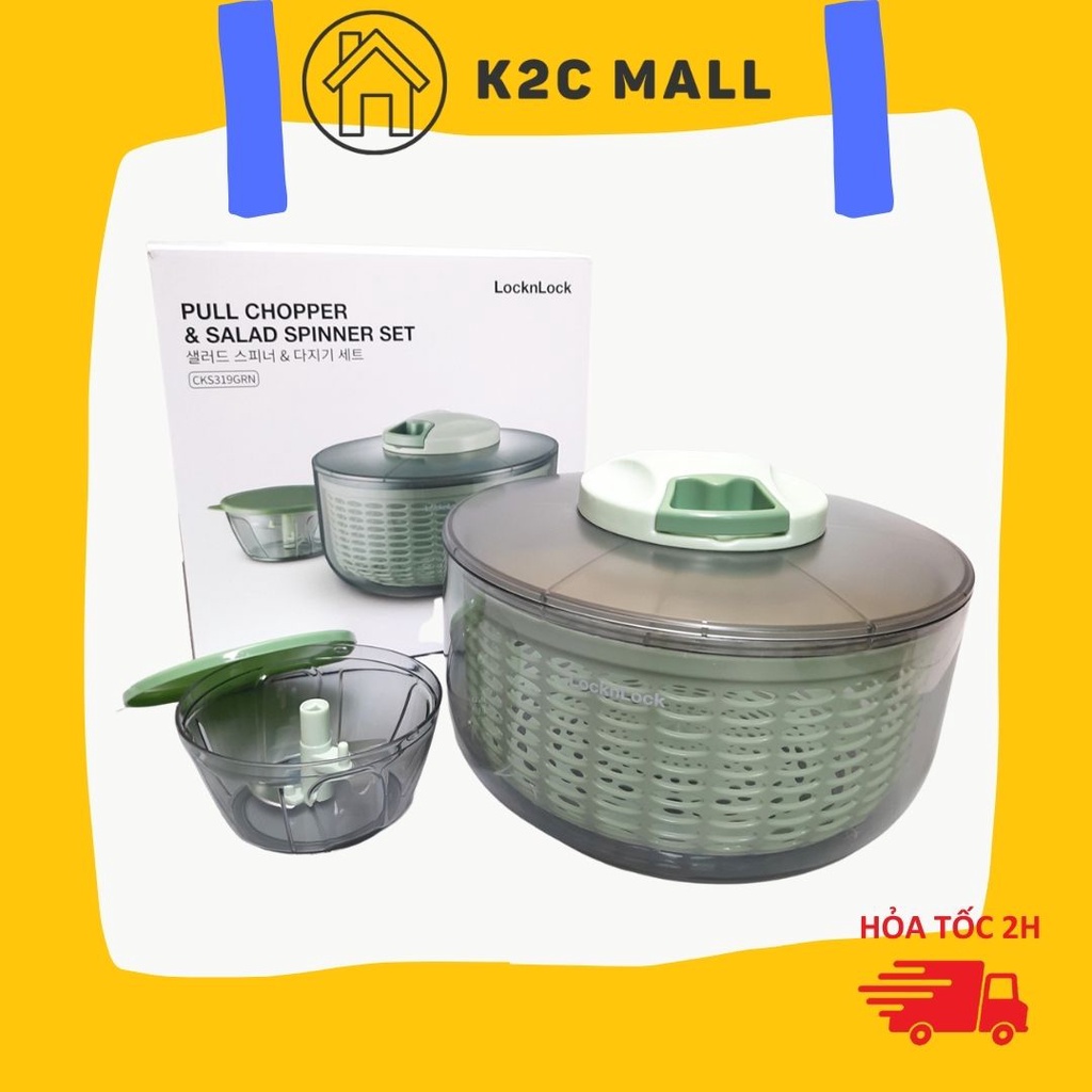 Bộ Rổ Quay Rau Và Băm Rau Củ Kéo Tay Lock&Lock CKS319GRN K2Cmall