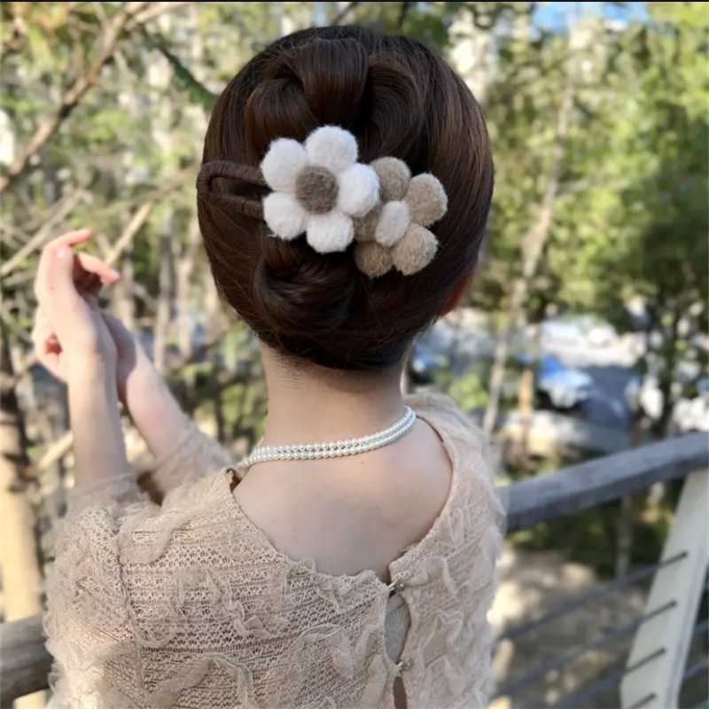 Kẹp Tóc Một Tầng Bằng Vải Len Hình Hoa Thời Trang Thu Đông Hàn Quốc