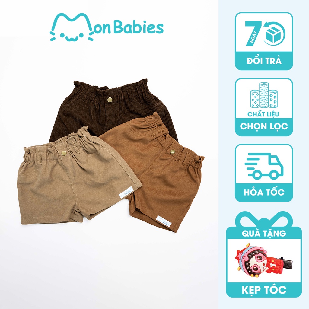 Quần sooc bé gái, quần short bé gái cao cấp chất Nhung, sang trọng, hợp dự tiệc, mặc nhà MonBabies QG22W04