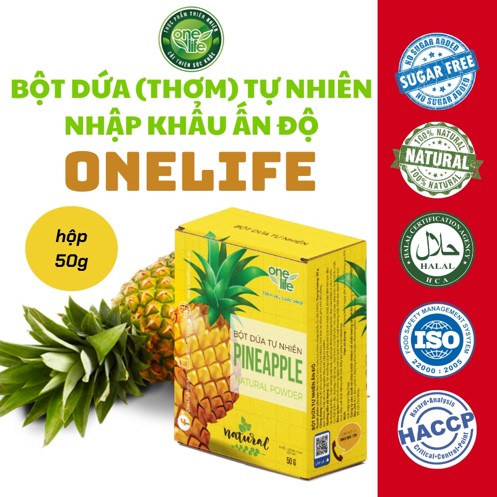 Hộp 50gr Bột Trái Dứa (Thơm) ONELIFE nguyên chất, giảm cân, không đường - Nhập khẩu Ấn Độ