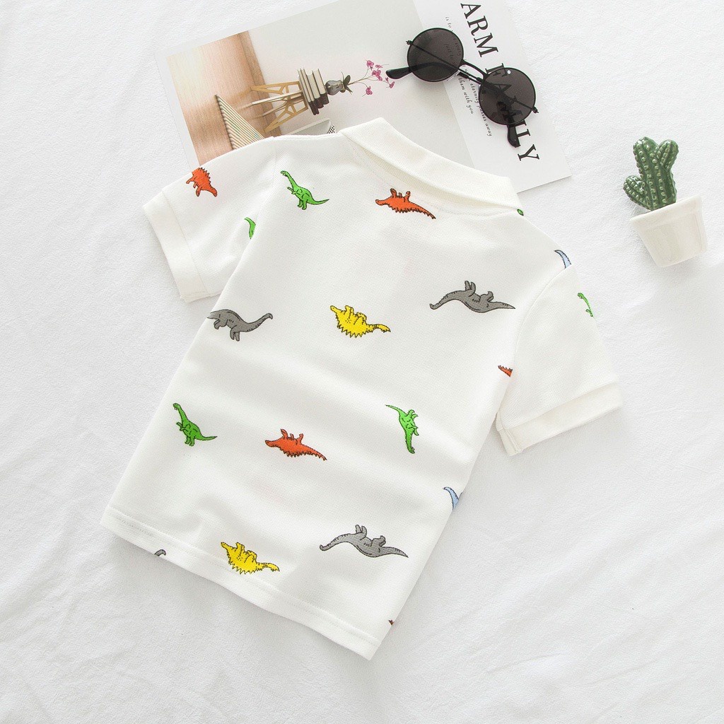Áo phông cộc tay polo có cổ in hình khủng long cho bé trai chất vải cá sấu cao cấp - BAOBAO KIDS
