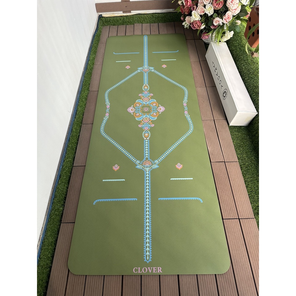 Thảm Yoga Cao Su Thực Vật Xơ Dừa Bề Mặt Nhám Siêu Bám Dính Clover, Định tuyến nổi màu sắc đẹp Kèm túi, hộp