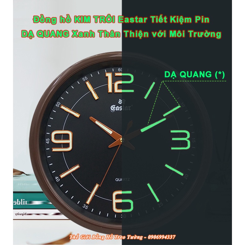 Đồng Hồ Treo Tường KIM TRÔI DẠ QUANG EASTAR – Số Nổi 3D – Tặng Pin Maxell - Bảo Hành 1 Năm