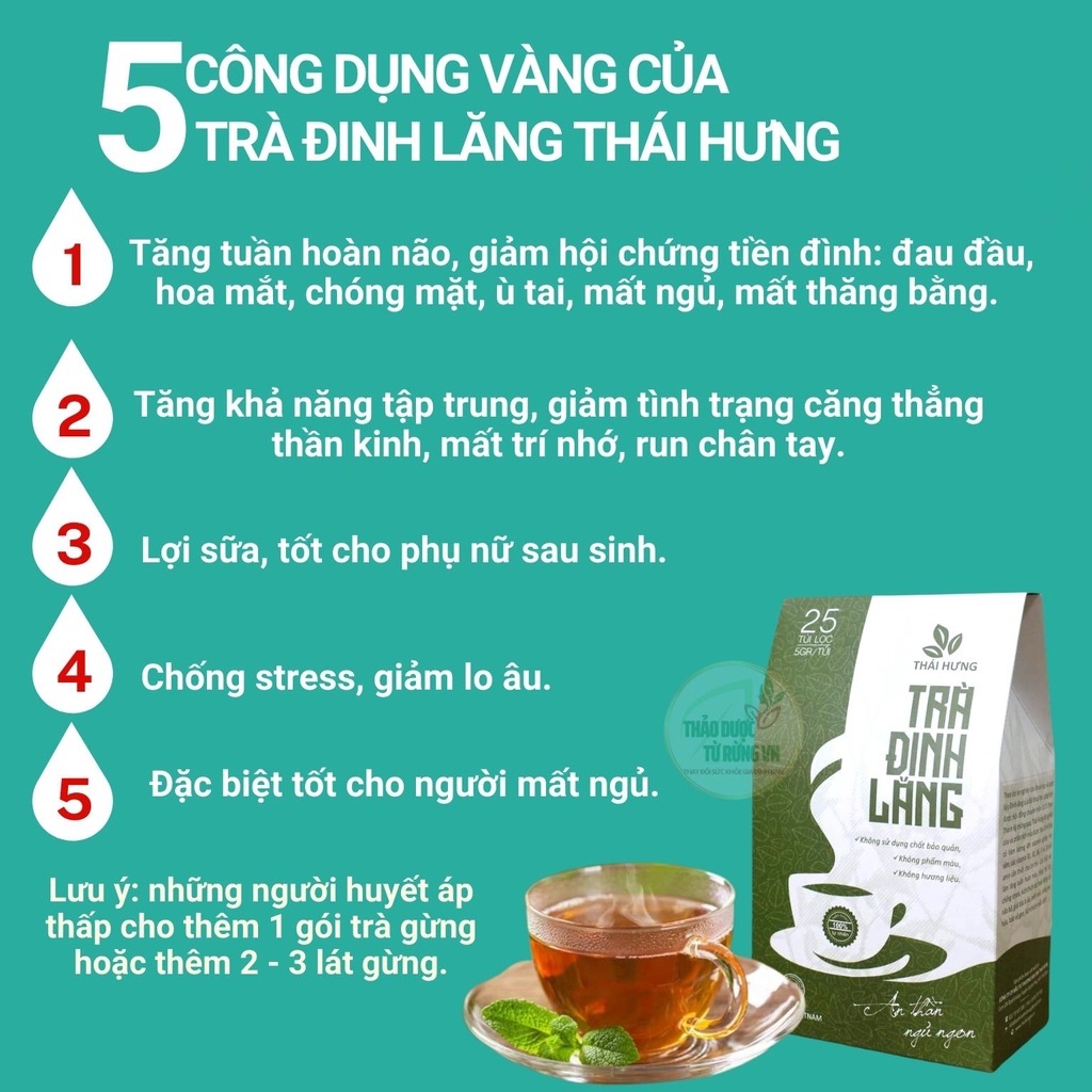 Trà Đinh Lăng túi lọc THÁI HƯNG - An thần, ngủ ngon, Giảm Stress