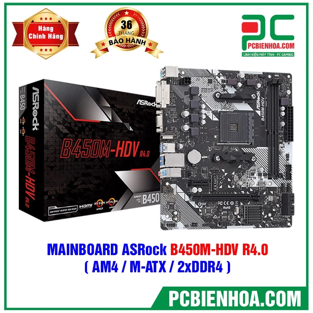 Bo mạch chủ - MAINBOARD ASROCK B450M-HDV R4.0 ( AM4 / M-ATX / 2XDDR4 )- hàng chính hãng 36T