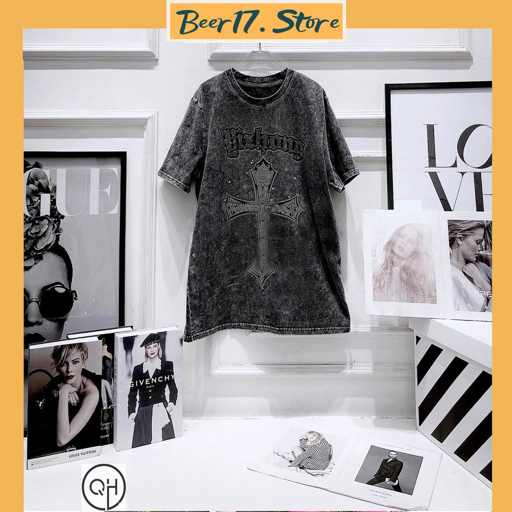 Áo Phông Cotton Loang Mốc Đá Hình Thánh Giá Và Chữ Mẫu Unisex Đồ Đôi Cực Chất
