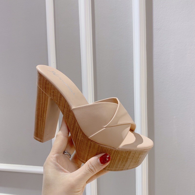 Guốc cao gót nữ đế đúp 12cm giả gỗ quai chéo siêu nhẹ cực hót trend - LC17