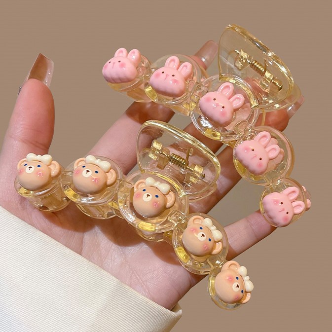 Kẹp Tóc Cuộn Hình Gấu + Thỏ Dễ Thương Phong Cách Hàn Quốc Cho Nữ