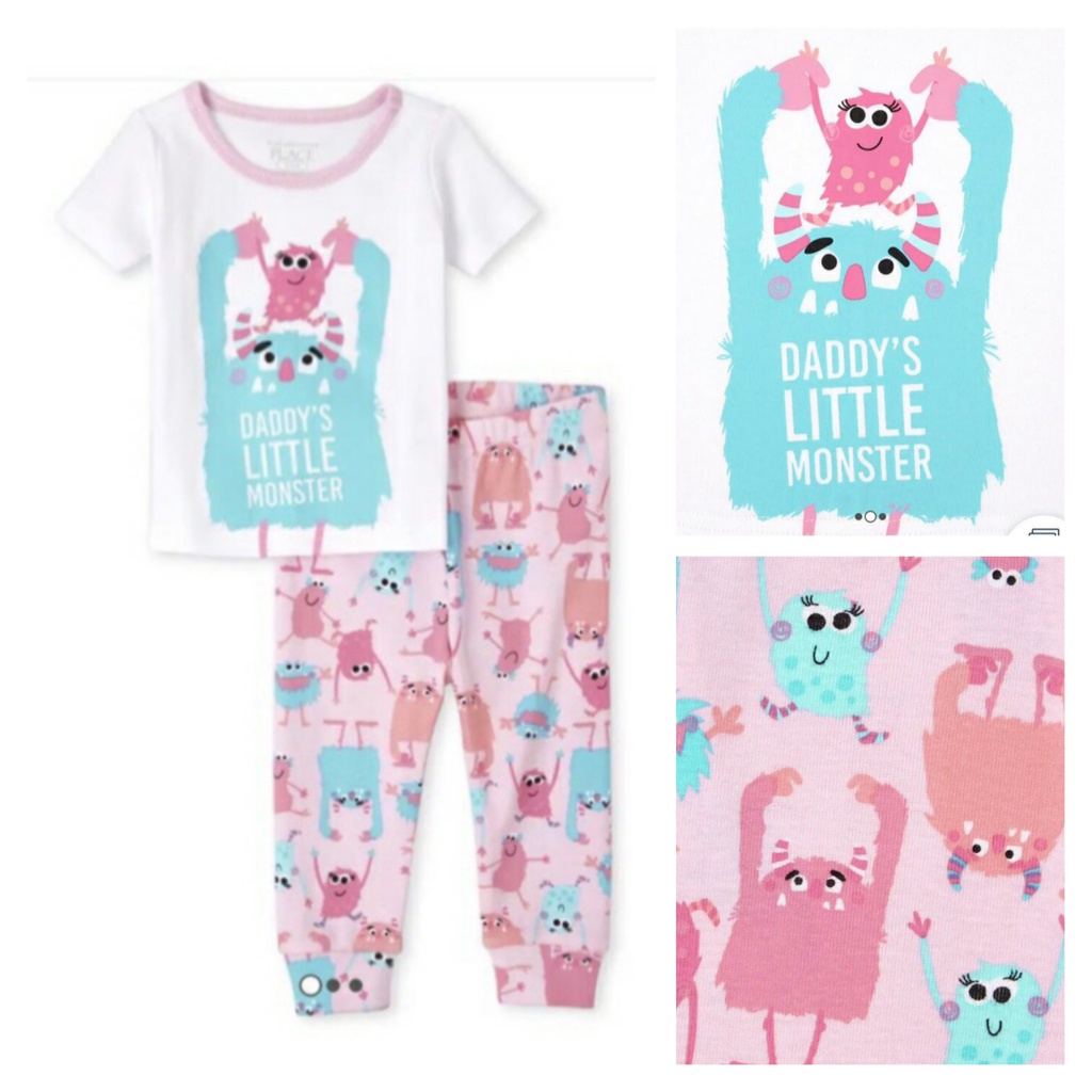 Bộ xuân hè bé gái The children's PLACE xuất dư xịn. Chất liệu siêu thích, hình in Daddy monster siêu cute. Size 1-5Y