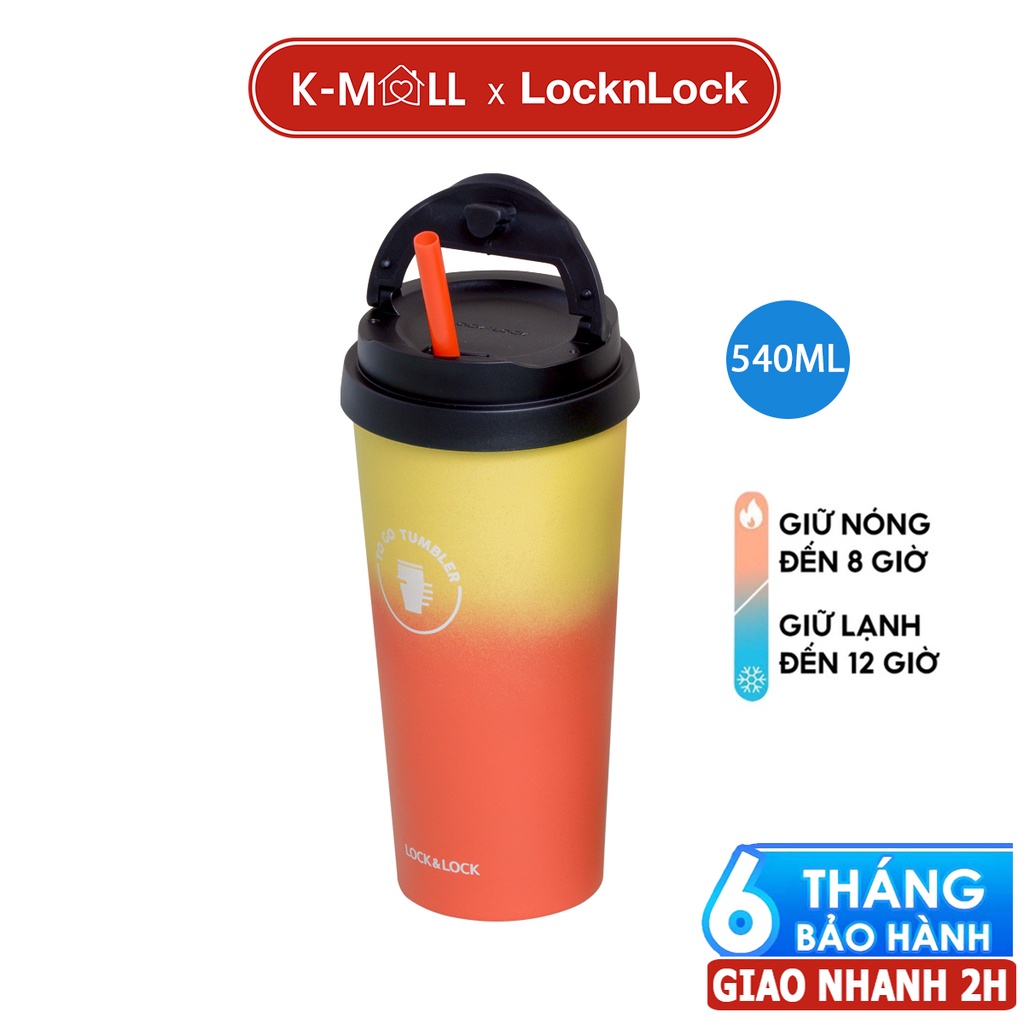 Ly giữ nhiệt LocknLock 540ml Clip Tumbler LHC4151 màu vàng đỏ kèm ống hút chịu nhiệt - K-MALL