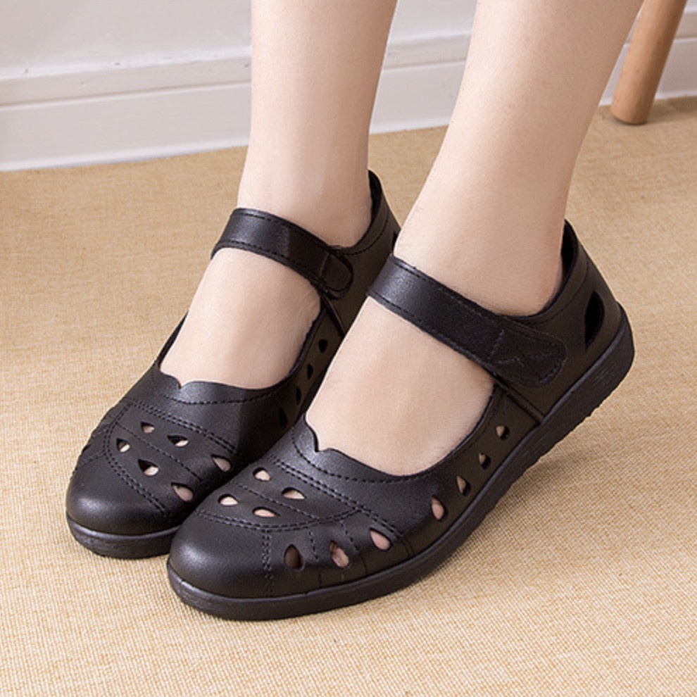 Giày trung niên cao cấp GIÀY POLLY GPL97 giày cho mẹ mũi tròn gót vuông cao 3cm da bò cao cấp