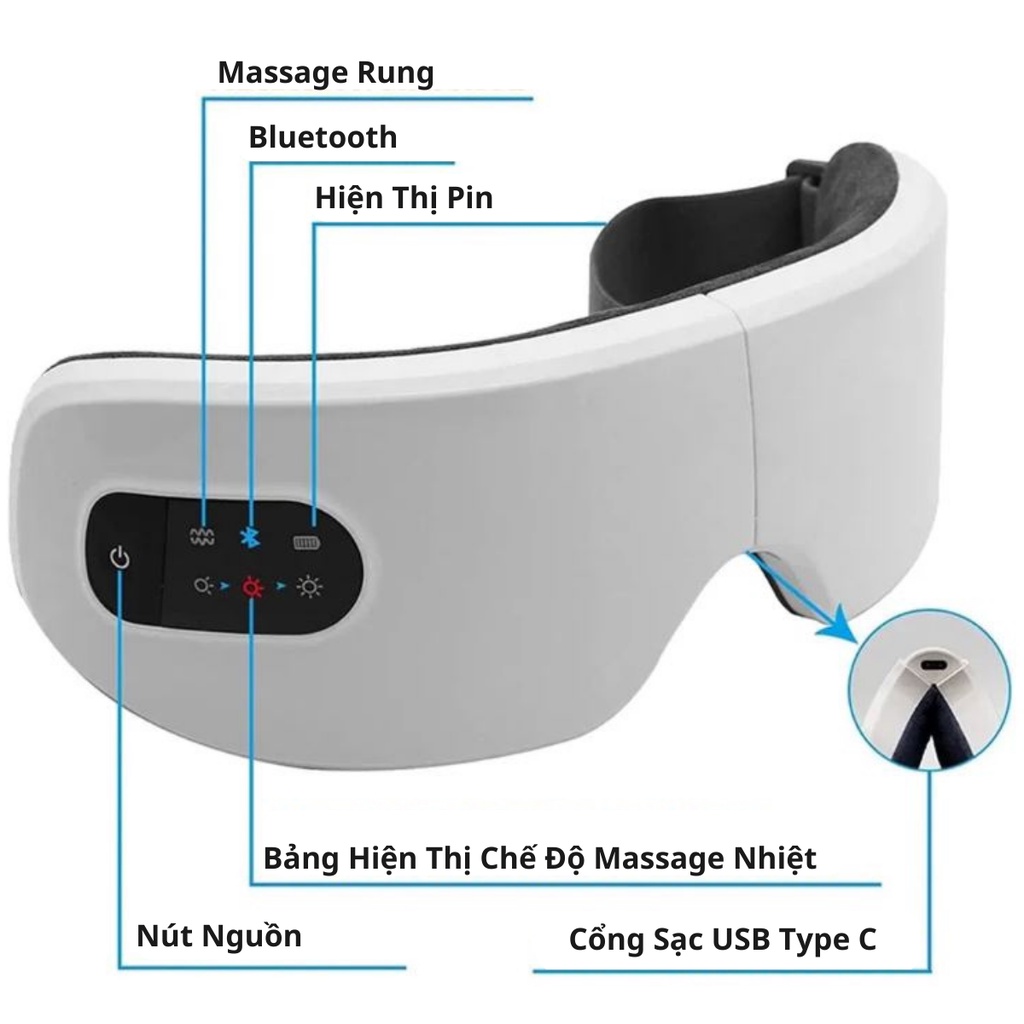 Máy massage mắt, chườm nhiệt, kết nối bluetooth 2023