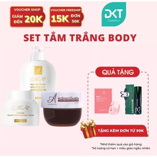 Set tắm trắng body gồm tẩy da chết sợi dừa non, kem body trắng da và sữa tắm trắng toàn thân Acosmetics cải thiện làn da
