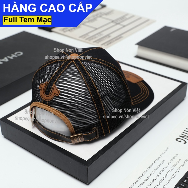 Mũ Lưỡi Trai Nón Kết Ông Địa True Religion Đường Chỉ Nâu Thêu Logo Da Vải Kaki Cotton Màu Đen Phối Lưới Đen Form Đ