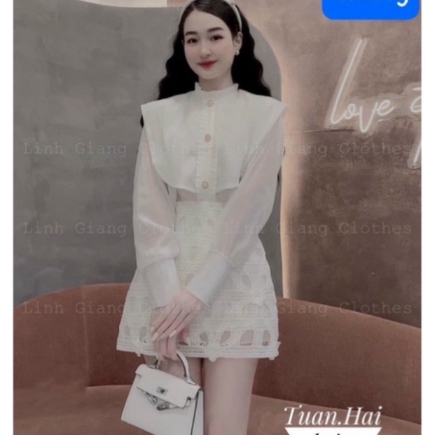 Áo sơ mi 2 lớp tiểu thư khuy ngọc siêu xinh nội y xanh - chất mát - màu be dáng đẹp, bánh bèo