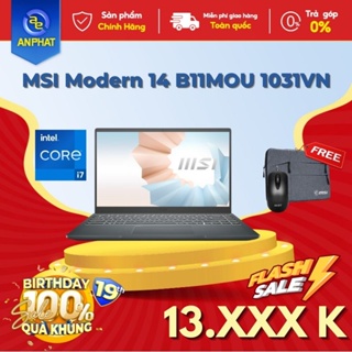[MÃ ELBAU5 GIẢM 5%]Laptop MSI Modern 14 B11MOU-1033VN / 1031VN i7-1195G7 | 8GB | 512GB | 14' FHD | Win 11