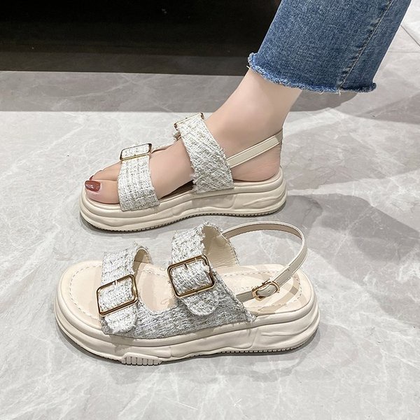 Giày sandal nu dép bánh mì đế cao Sandal Đế Xuồng Dày Quai Ngang Khóa Vuông Phong Cách Mới Mùa Hè 2023 Cho Nữ