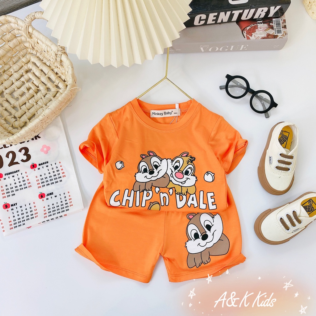 Bộ cộc tay, in hình cute, thun lạnh minky loại 1 chất vài mát cho bé trai bé gái M56