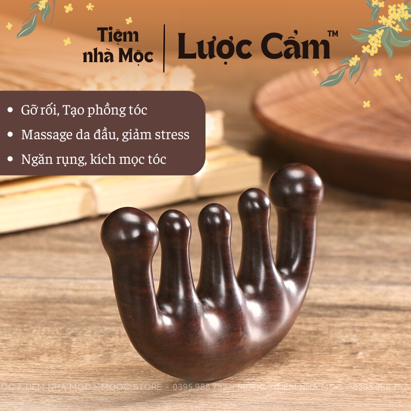 Lược Cẩm Gỗ Đàn Hương Mát Xa Da Đầu, Tạo Phồng Kích Mọc Tóc - Lược Massage Thư Giãn Giảm Đau Đầu Vai Gáy, Giảm Stress