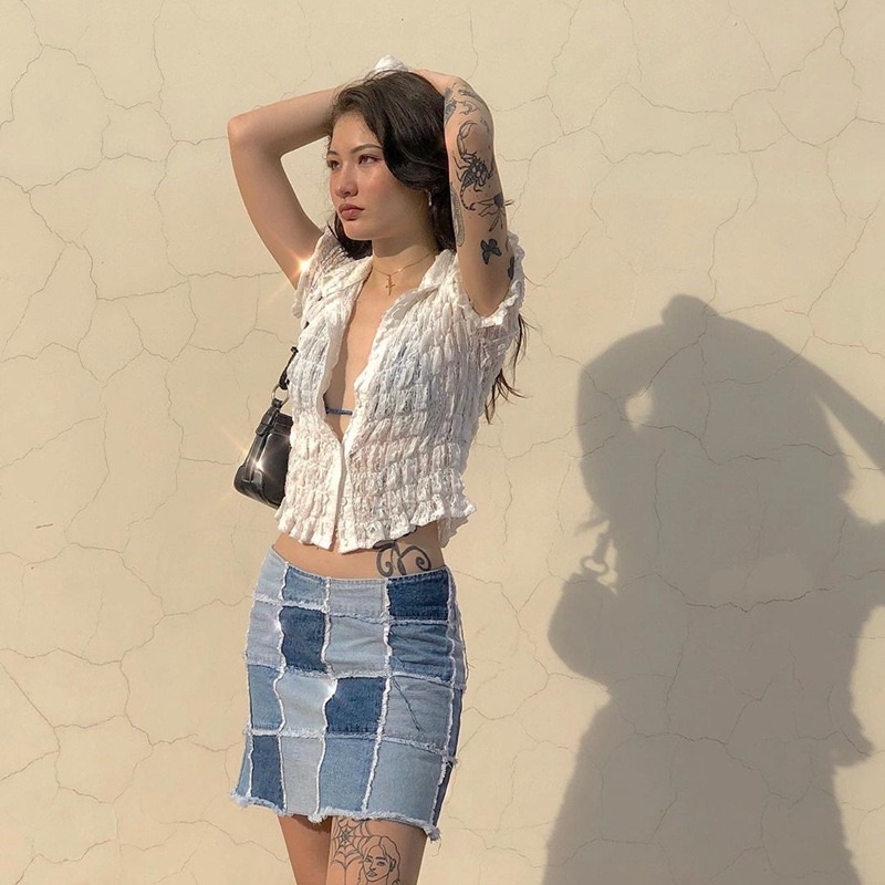 ORDER  ÁO SƠ MI REN CHUN CROPTOP