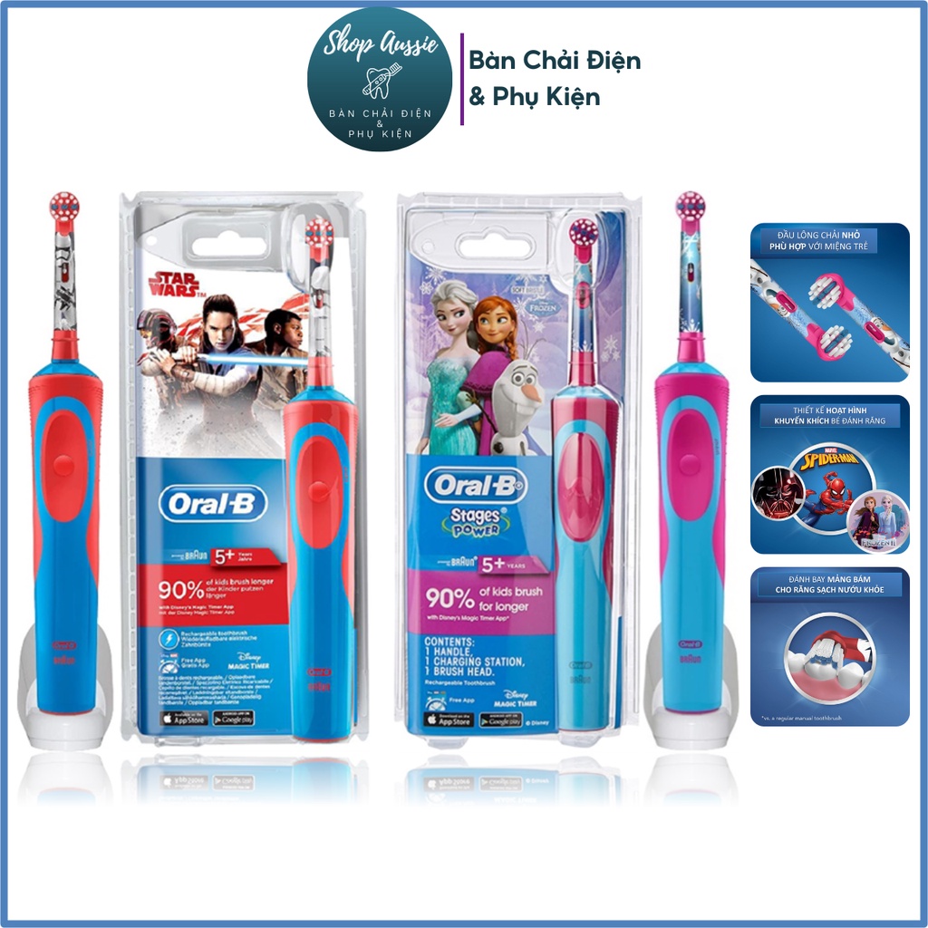 Bàn Chải Điện Trẻ em Từ 5+ Tuổi Oral-B Stages Power - Star Wars (Bé trai) & Frozen (Bé gái), Bàn Chải Điện Cho Bé