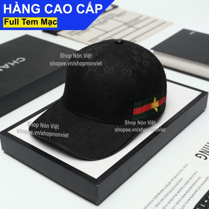 Mũ Lưỡi Trai Nón Kết Gucci Trơn Hoạ Tiết Sọc Ngang Bên Hông Thêu Ong Vải Cotton Màu Đen Form Đứng Thời Trang Cao C