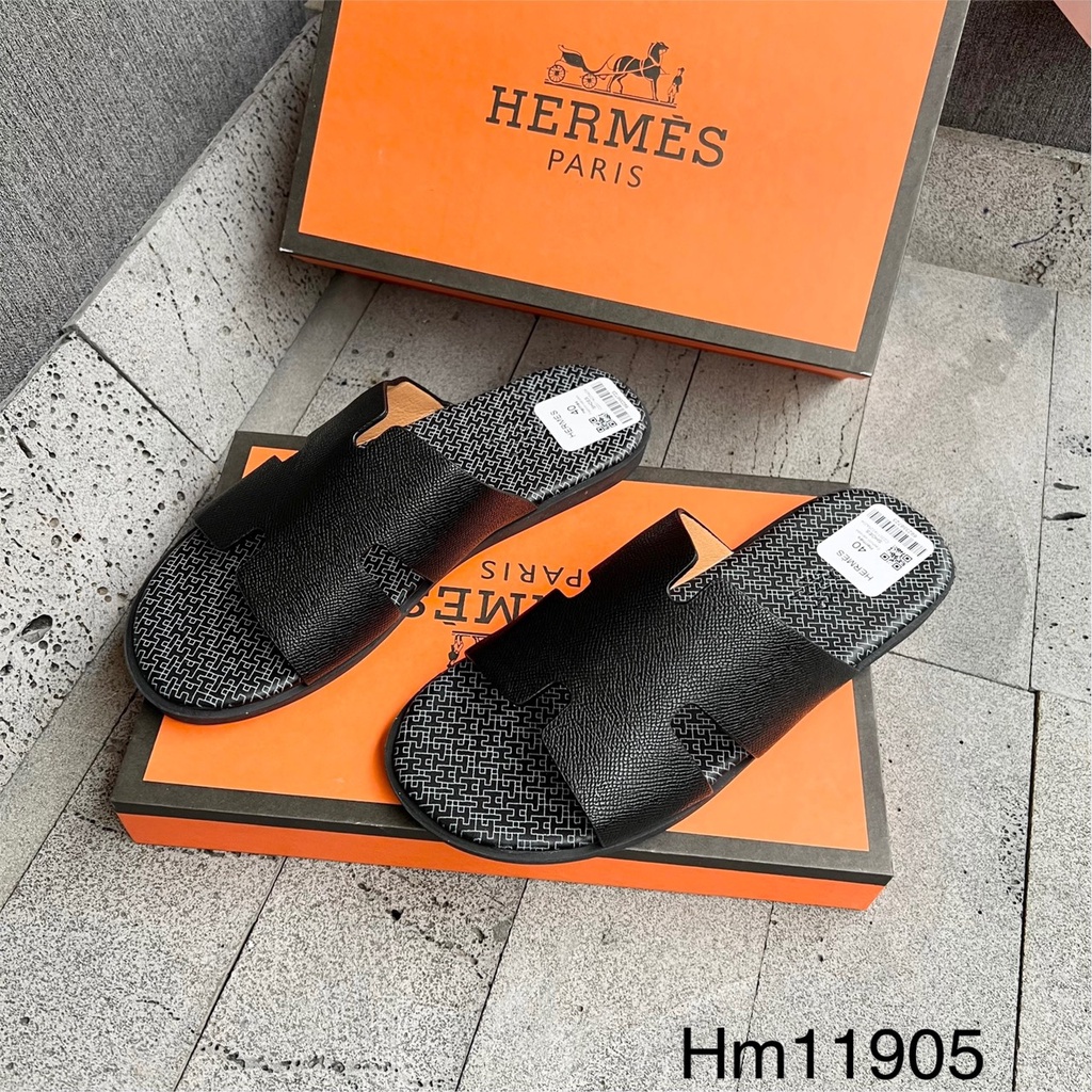 Dép HM Nam Đế Vân Logo Quai Da Đen Cao Cấp Trẻ Trung Siêu Hot