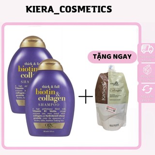 Combo dầu gội xả Biotin & Collagen OGX tím chống rụng hỗ trợ mọc tóc giúp tóc dày khỏe tặng ủ karseell