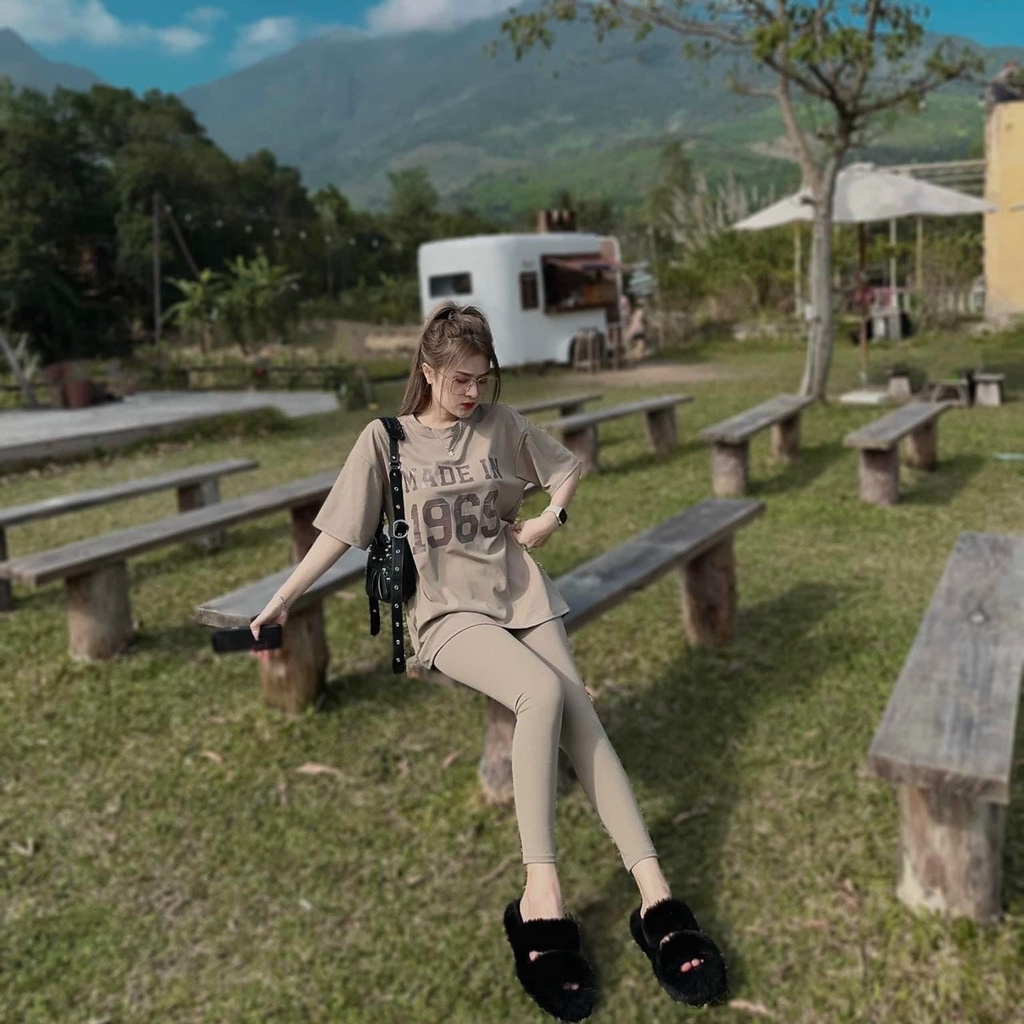 [3,3 Sales Freeship] Set áo thun from rộng in chữ phối quần dài ôm , set bộ in hot trend tay ngắn đi chơi năng động dx