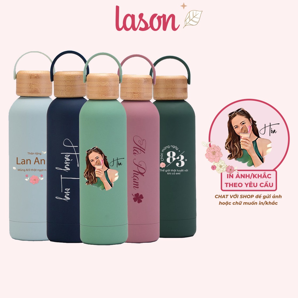 Bình nước giữ nhiệt nắp gỗ có quai 500ml BN-GN00722