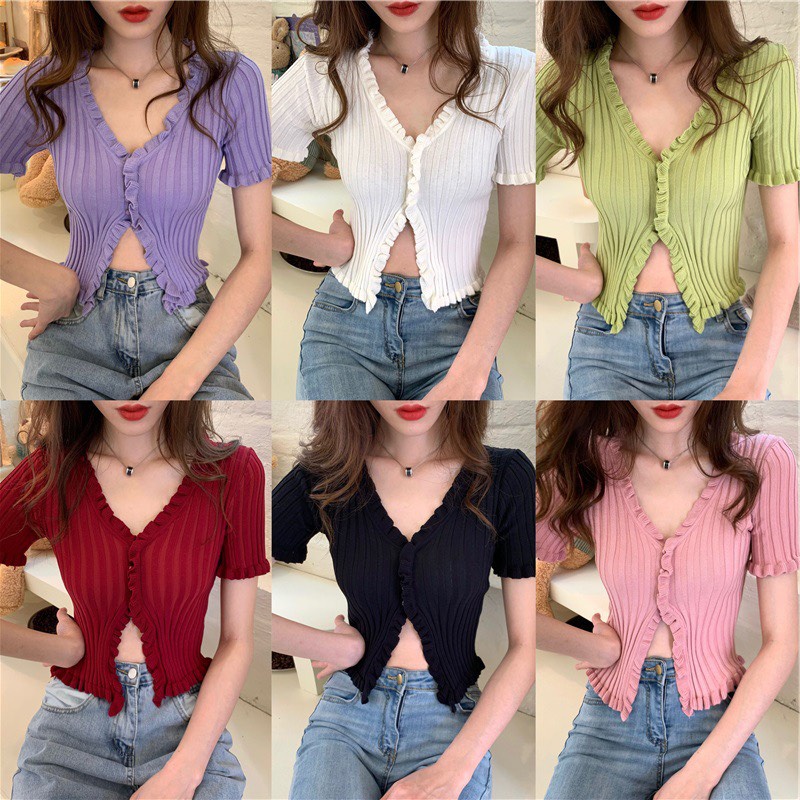 Áo Croptop Nữ, Áo Bèo Vạt Chất Dệt Kim Hàng Quảng Châu