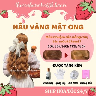 Thuốc nhuộm tóc màu NÂU VÀNG MẬT ONG không cần tẩy tóc kèm oxy trợ nhuộm găng tay