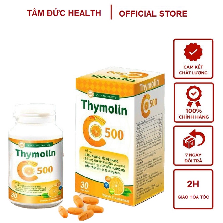 Thymolin C500 Hỗ trợ tăng cường sức đề kháng, Bổ sung Vitamin C & Kẽm, Giúp giảm nguy cơ viêm đường hô hấp trên