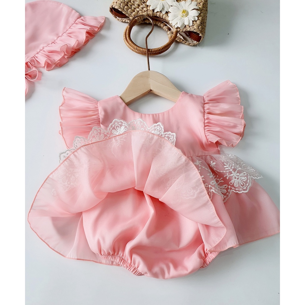 Body Váy Hồng Nơ Lưng Váy Cho Bé Gái Từ 3 -12kg Mặc Đầy Tháng, Thôi Nôi, Dự Tiệc, Đi Chơi Tặng Kèm Mũ Xinh